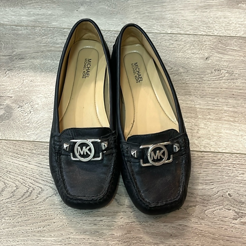 Michael Kors Black Leather MK Logo Loafers